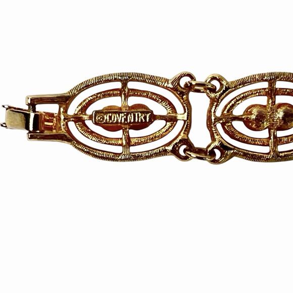 Sarah Coventry Gold Tone Bracelet Soft Swirl Textured Links White Beads Openwork - Picture 9 of 10